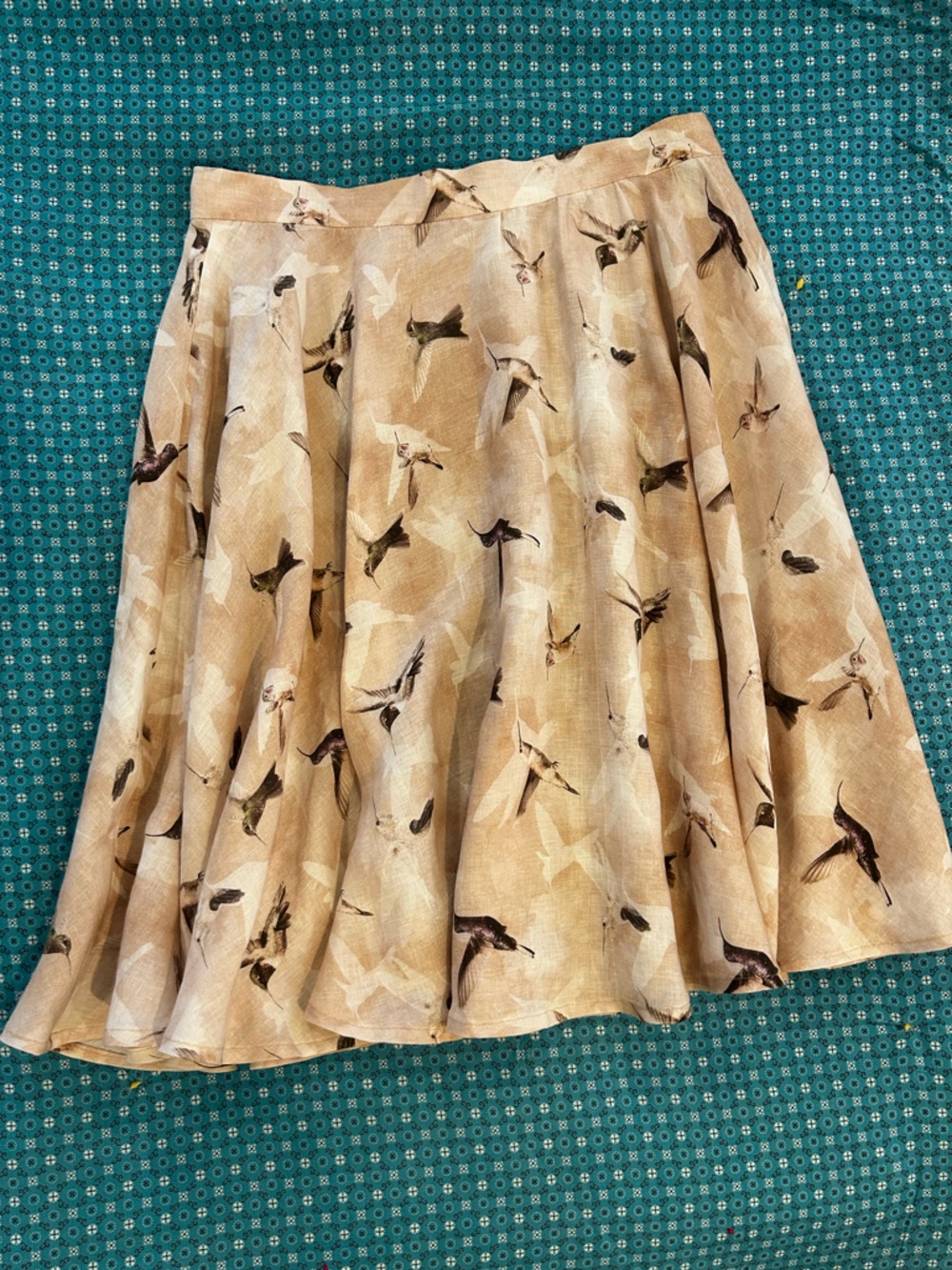 Handmade Linen/Cotton Swing Skirt w Hummingbirds